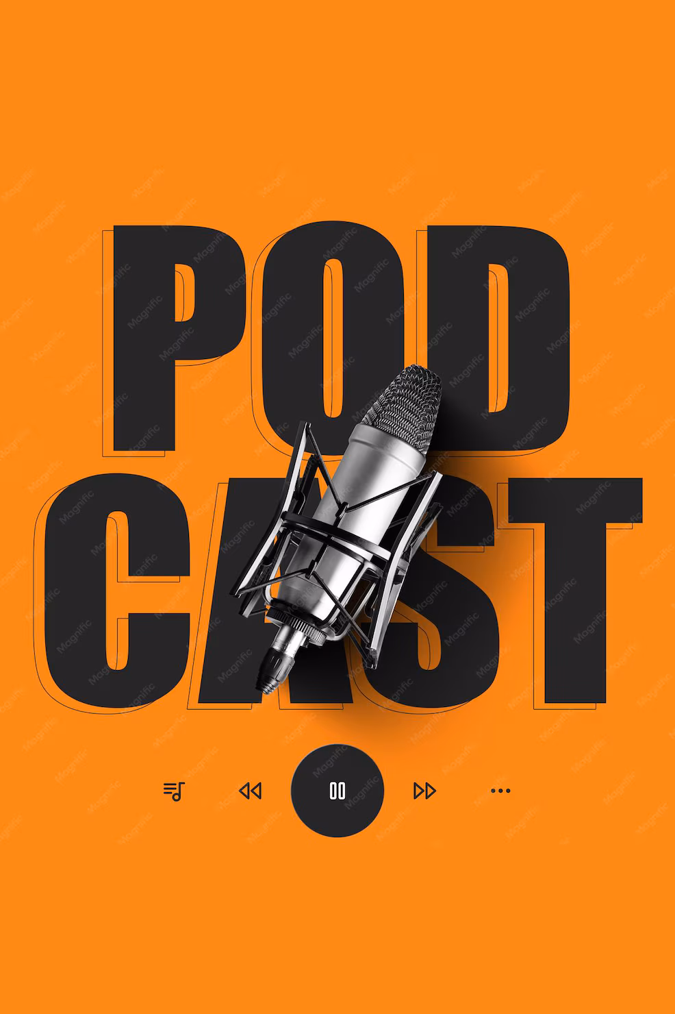 Podcast Microphone Orange Background With Play Controls Clear Text 93675 378811