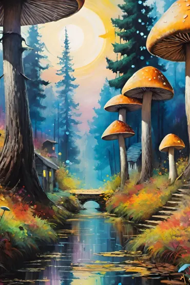Mushrooms Art 4k