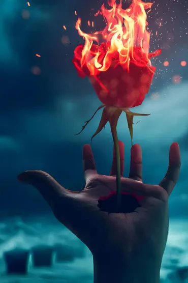 Red Rose In Fire
