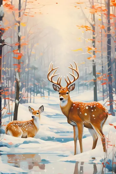 Winter And Deer
